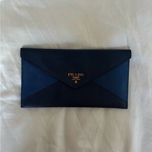 Two tone blue Prada flat wallet